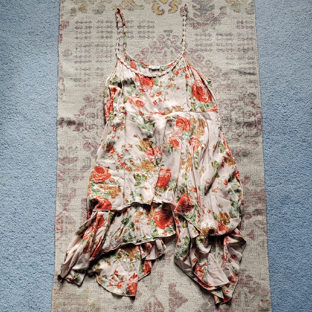 Floral Spaghetti Strap Tunic Tank Top By En Creme Size S